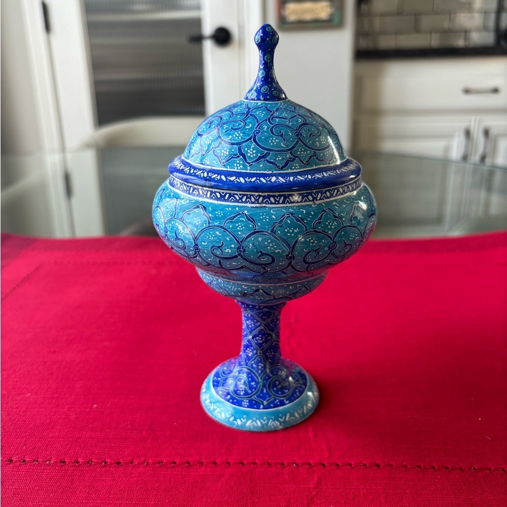 Gorgeous enamel pedestal candy/ nut bowl